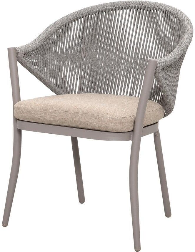 Nuu Garden Aluminum and Woven Rope Outdoor Arm Dining Chair with Removable Beige Cushions (2-Pack)