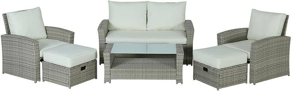 6-Piece Grey Wicker Rattan Patio Outdoor Sectional Set with Coffee Table, Wicker Sofas, Ottomans, Removable Cushions