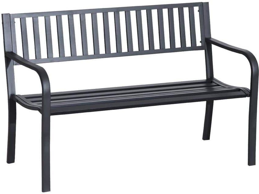 Outsunny 50 in. Slatted Outdoor Decorative Metal Patio Garden Park Bench with Durable, Rust-Fighting Material & Comfortable Seat