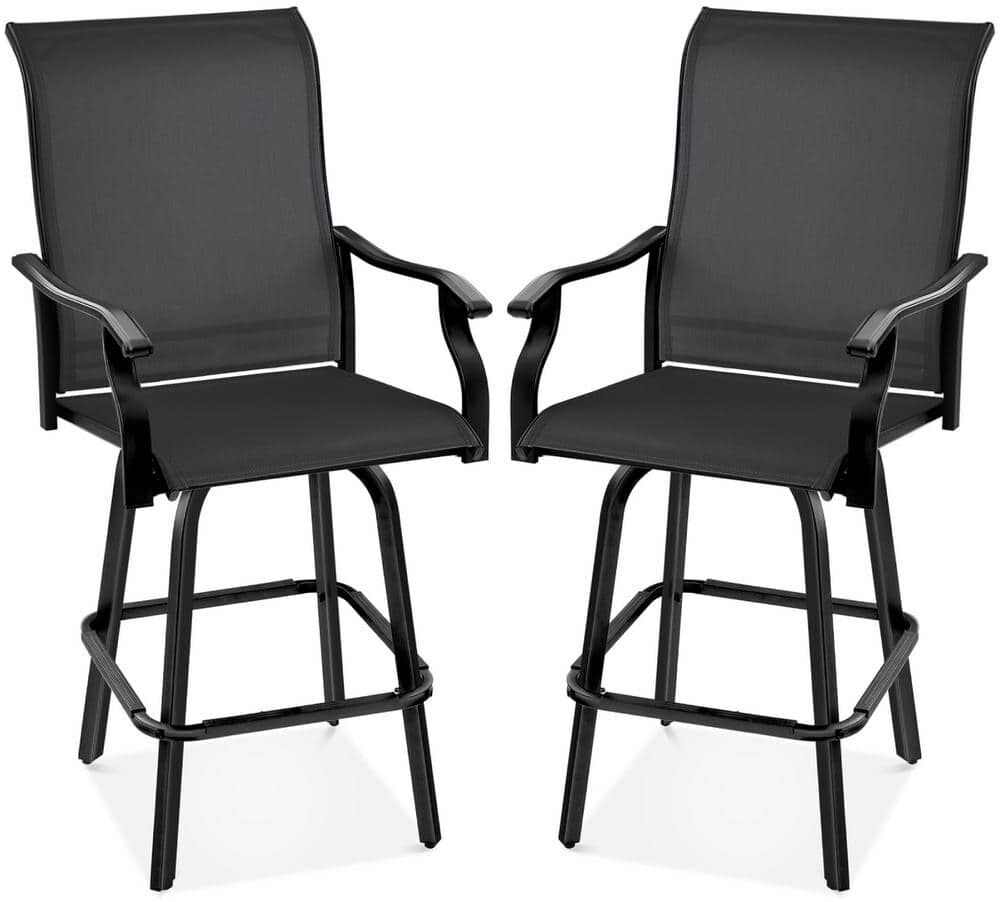 Best Choice Products Black Metal Outdoor Swivel Patio Bar Stool Chairs with 360-Degree Rotation, All-Weather Mesh (2-Pack)