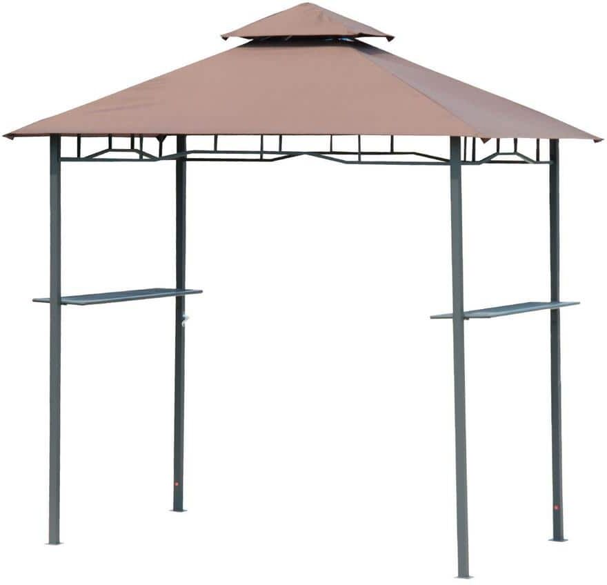 Outsunny 5 ft. x 8 ft. Beige Patio Double-tier BBQ Grill Canopy Tent with Flame Retardant Cover Work Surface & Stylish Utility