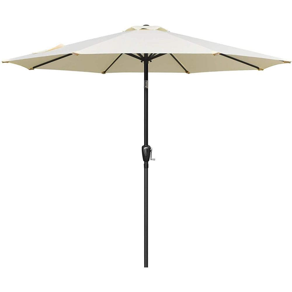 Runesay 9 ft. Table Market Yard Umbrella with Push Button Tilt Crank 8 Sturdy Ribs For Garden Deck Backyard Pool in Beige