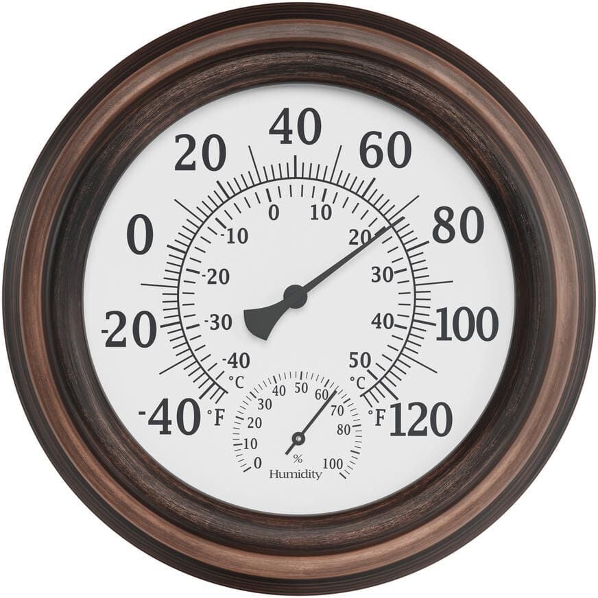 Pure 8 in. Indoor/Outdoor Wall Thermometer and Hygrometer Gauge in Bronze