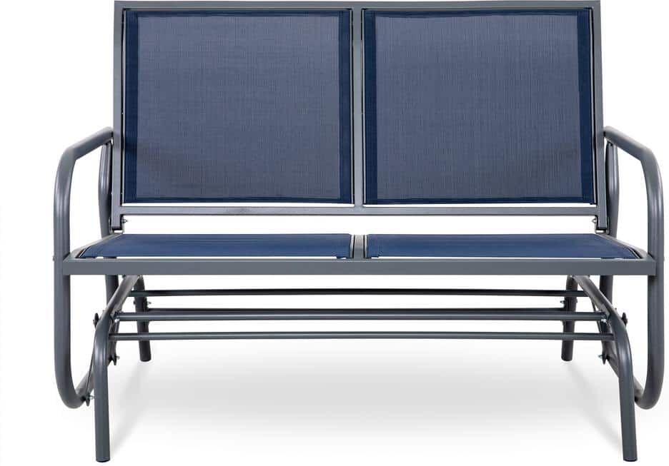 Nuu Garden Navy 2-Seat Steel Padded Sling Outdoor Patio Glider