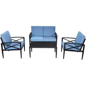 Costway Black 4-Piece Metal Patio Conversation Seating Set with Blue Cushions