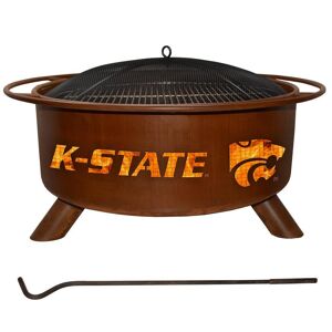 PATINA PRODUCTS Kansas State 29 in. x 18 in. Round Steel Wood Burning Rust Fire Pit with Grill Poker Spark Screen and Cover, Red