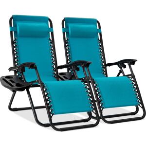 Best Choice Products Peacock Blue Metal Zero Gravity Reclining Lawn Chair with Cup Holders (2-Pack)