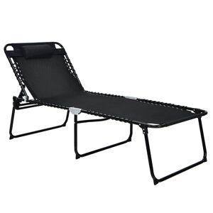 Costway Black Metal Folding Outdoor Chaise Lounge Chair 4-Position Patio Recliner with Pillow Sunbathe Chair