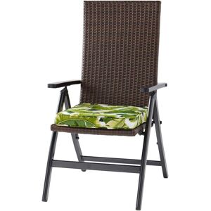 Greendale Home Fashions Wicker Outdoor PE Foldable Reclining Chair with Palm Leaves White Seat Cushion