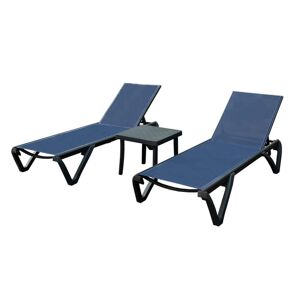 Anvil 3-Piece Metal Outdoor Chaise Lounge Patio Lounge Chair with Side Table and 5 Position Adjustable Backrest, Navy Blue