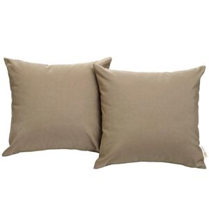 MODWAY Convene Patio Square Outdoor Throw Pillow Set in Mocha (2-Piece), Brown