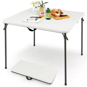 Costway White Square Metal Folding Outdoor Picnic Dining Table HDPE Camping Table Portable with Handle