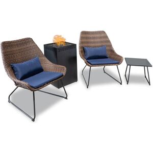 Hanover Montauk 4-Piece Wicker Patio Conversation Set with Navy Cushions