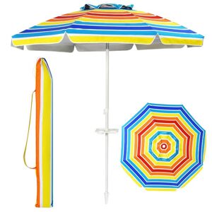Costway 7.2 ft. Metal Market Tilt Patio Bench Umbrella in Rainbow with Sand Anchor Cup Holder and Carry Bag