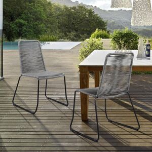 Armen Living Shasta Stackable Metal Rope Outdoor Dining Chair, Grey (Set of 2)