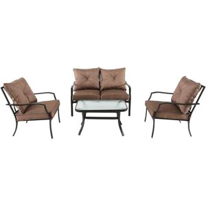 Hanover Palm Bay 4-Piece Steel Patio Conversation Set with Copper Brown Cushions