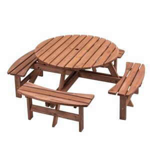 Anvil 8-Person Circular Outdoor Wooden Picnic Table Patio, Backyard, Garden, DIY with 4-Built-in Benches, 2200 lbs. Capacity