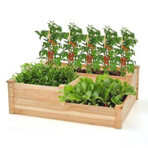 Costway 3-Tier Wood Outdoor Raised Garden Bed Vegetable Planter Box for Patio Lawn Backyard, Natural