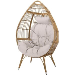 Noble House Serina Light Brown Removable Cushions Faux Rattan Outdoor Lounge Chair with Beige Cushion