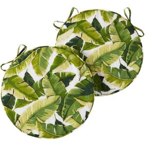 Greendale Home Fashions 18 in. x 18 in. Palm Leaves White Round Outdoor Seat Cushion (2-Pack)