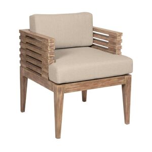 Armen Living Vivid Light Brown Eucalyptus Wood Outdoor Dining Chair with Taupe Cushion
