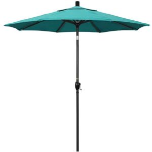 California Umbrella 7.5 ft. Stone Black Aluminum Market Push Button Tilt Crank Lift Patio Umbrella in Aruba Sunbrella