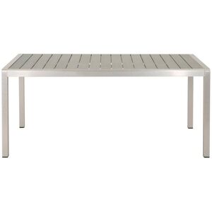 Noble House Cape Coral Silver Rectangular Aluminum Outdoor Dining Table with Gray Faux Wood Top