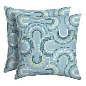 ARDEN SELECTIONS 16 in. x 16 in. Coastal Blue Geometric Outdoor Square Throw Pillow (2-Pack)