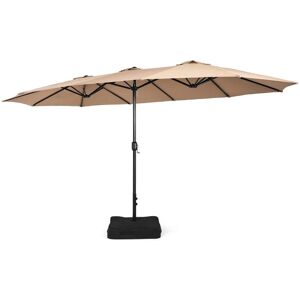 Costway 15 ft. Double-Sided Twin Metal Market Patio Umbrella W/Crank & Base in Coffee