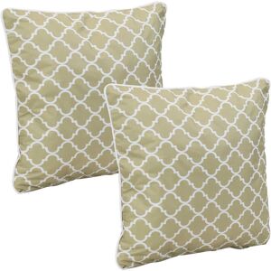 Sunnydaze Decor 16 in. Tan and White Lattice Outdoor Throw Pillows (Set of 2)