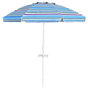 Costway 7.2 ft. Metal Market Tilt Patio Bench Umbrella in Blue with Sand Anchor Cup Holder and Carry Bag