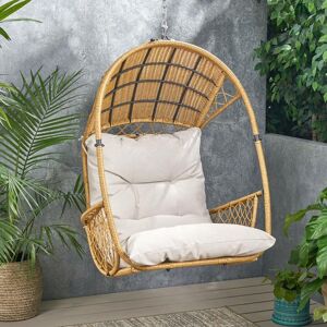 Noble House Malia Light Brown Removable Cushions Faux Rattan Outdoor Lounge Chair with Beige Cushion