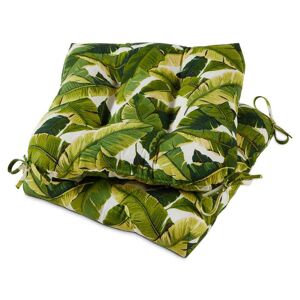 Greendale Home Fashions Palm Leaves White Square Tufted Outdoor Seat Cushion (2-Pack)