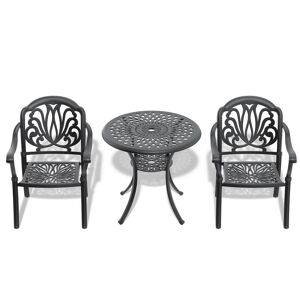 Anvil 3-Piece Cast Aluminum Outdoor Bistro Set Patio Table Set with Umbrella Hole and Seat Cushions In Random Colors