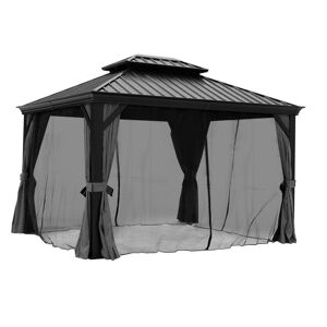 ToolCat 10 ft. x 12 ft. Aluminum Double Galvanized Steel Roof Gazebo with Ceiling Hook Mosquito Netting and Curtains, Dark Black