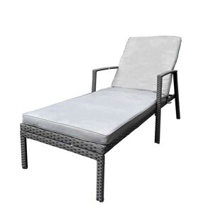 Anvil Black Wicker PE Rattan Outdoor Chaise Lounge Patio Back Adjustable Chairs with Gray Cushions