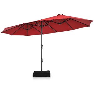 Costway 15 ft. Steel Market Double-Sided Twin Patio Umbrella Sun Shade Outdoor in Red