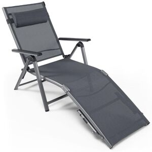 Costway Patio Folding Aluminum Metal Outdoor Chaise Lounge Chair Adjustable Back Armrest Headrest