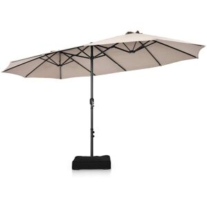 Costway 15 ft. Steel Market Double-Sided Twin Patio Umbrella Sun Shade Outdoor in Beige