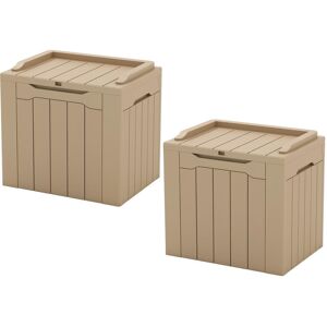 Patiowell 32 Gal. Wood-Grain Deck Box with Seat, Outdoor Lockable Storage Box for Patio Furniture in Light Brown (2-Pack)