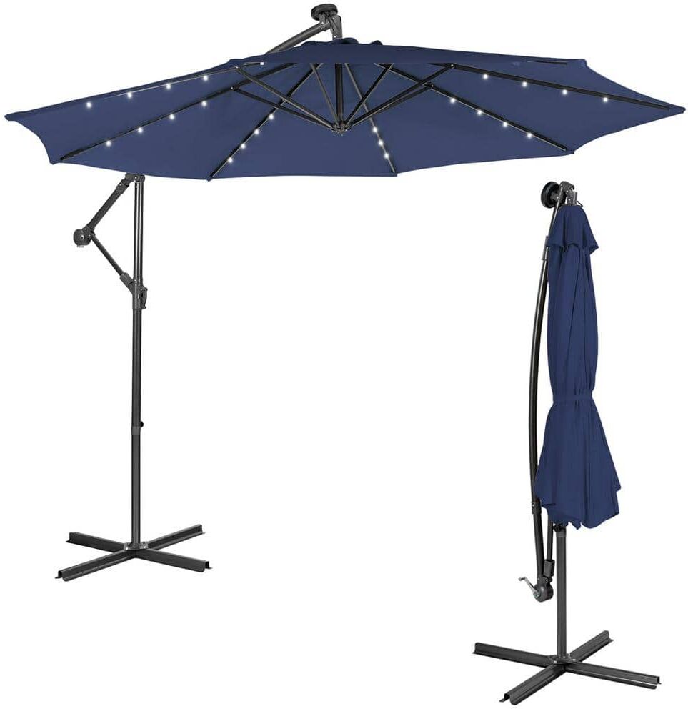 ANGELES HOME 10 ft. Steel Cantilever Solar Patio Umbrella with Tilting System in Navy