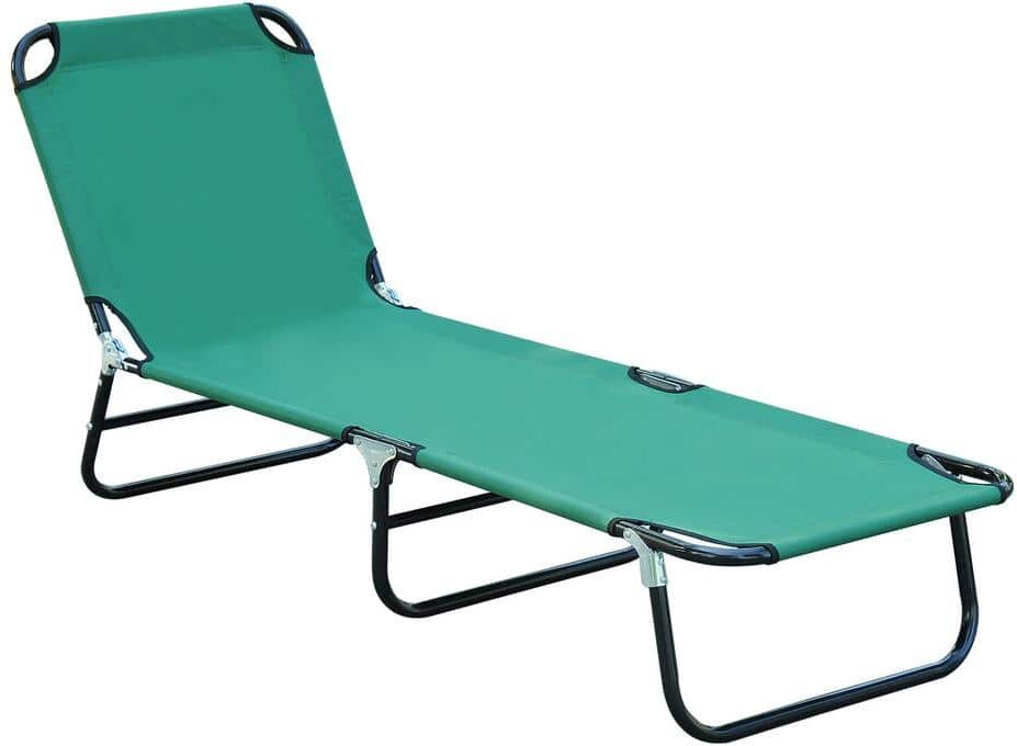 Huluwat Black Steel Frame 1-Piece Foldable Outdoor Chaise Lounge with Strong Green Oxford Fabric for Beach, Yard, Patio, Pool