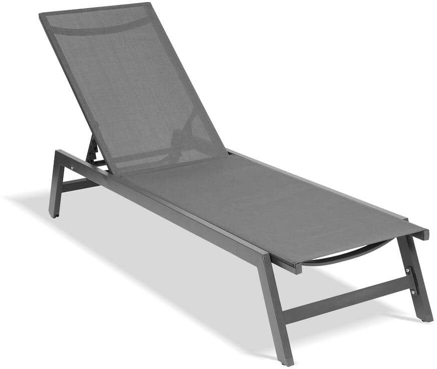 Boosicavelly Outdoor Gray 5-Position Adjustable Metal Lounger Recliner Chair