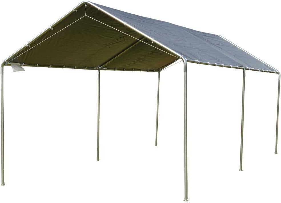 Outsunny 19.5 ft. x 9.5 ft. x 8.5 ft. Grey Roof Steel Carport with Water-Resistant Canopy