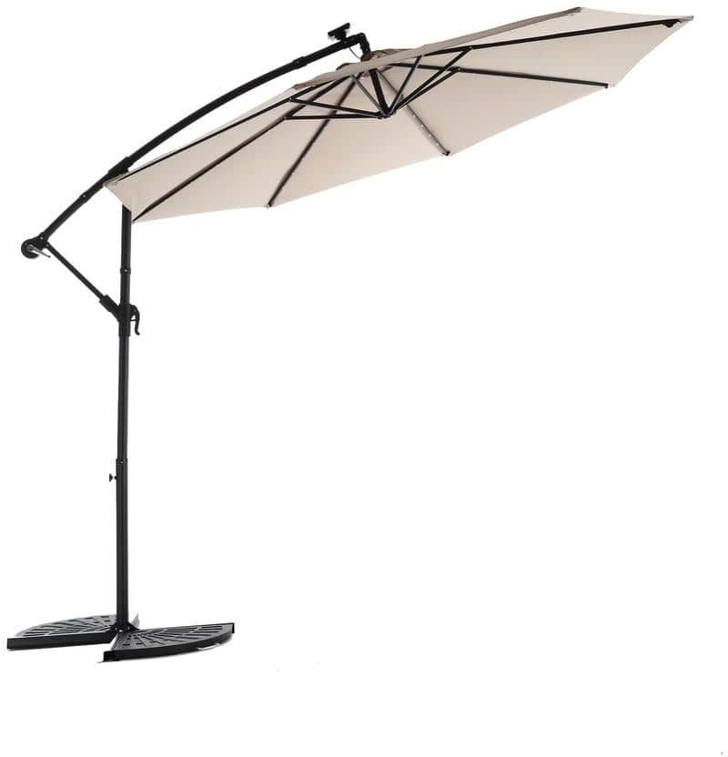 Zeus & Ruta 10 ft. LED Cantilever Umbrella in Khaki  with Crank and 40 LED Lights for Garden Outside Deck Swimming Pool