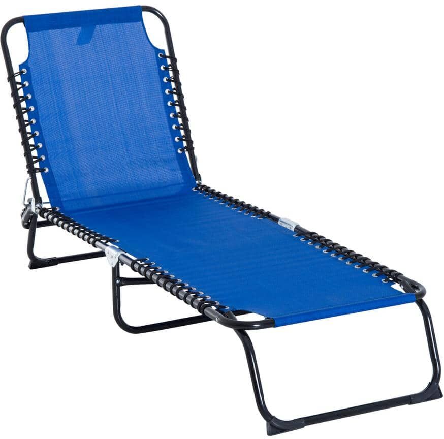 Outsunny 3-Position Reclining Metal Sling Beach Outdoor Chaise Lounge Folding Chair in Dark Blue with Comfort Ergonomic Design