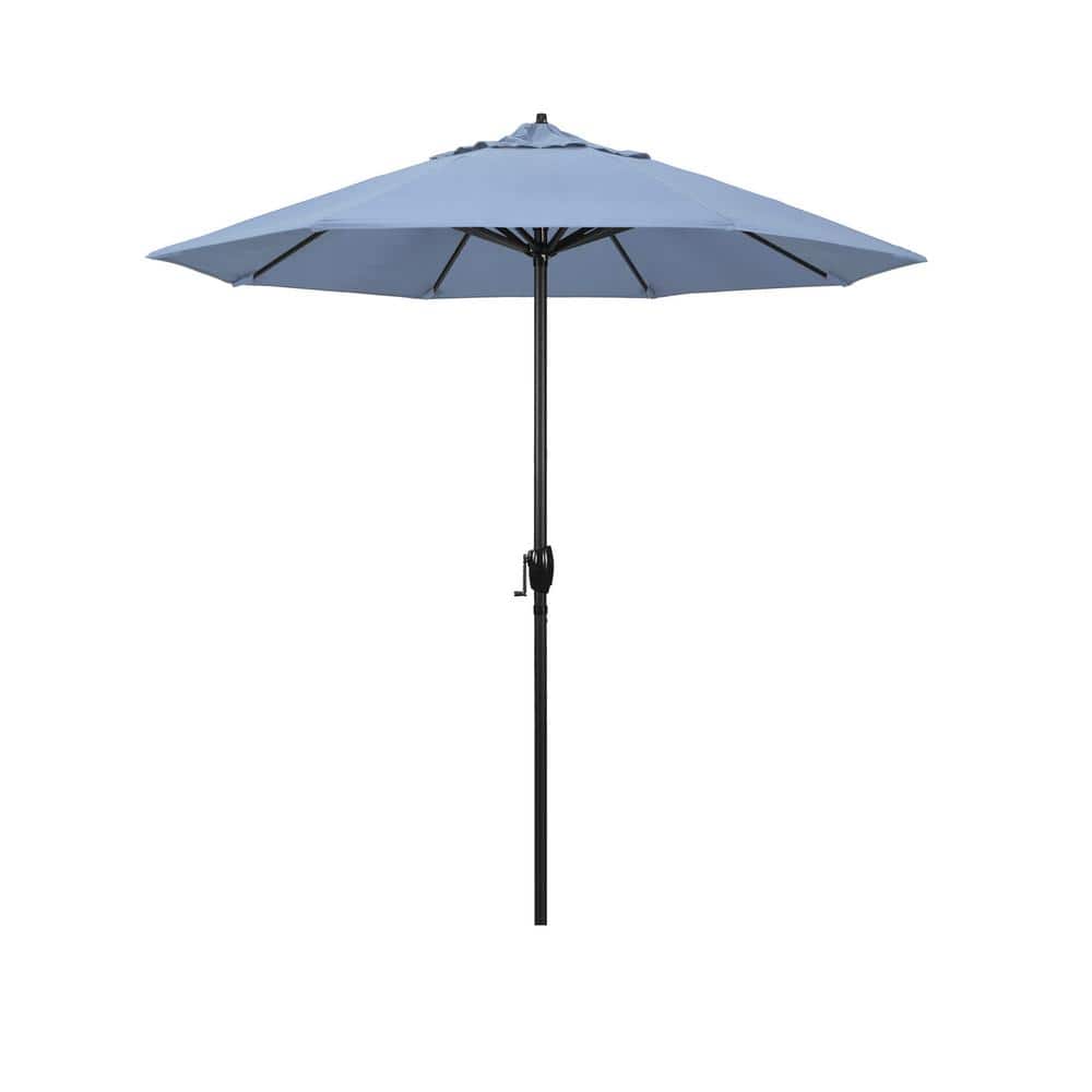 California Umbrella 7.5 ft. Black Aluminum Market Patio Umbrella Auto Tilt in Air Blue Sunbrella