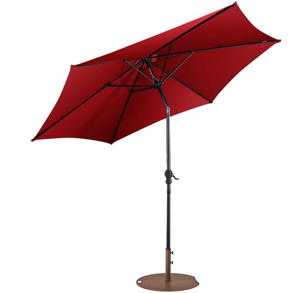 Costway 9 ft. Patio Umbrella Outdoor in Wine with 50 lbs. Round Umbrella Stand with Wheels