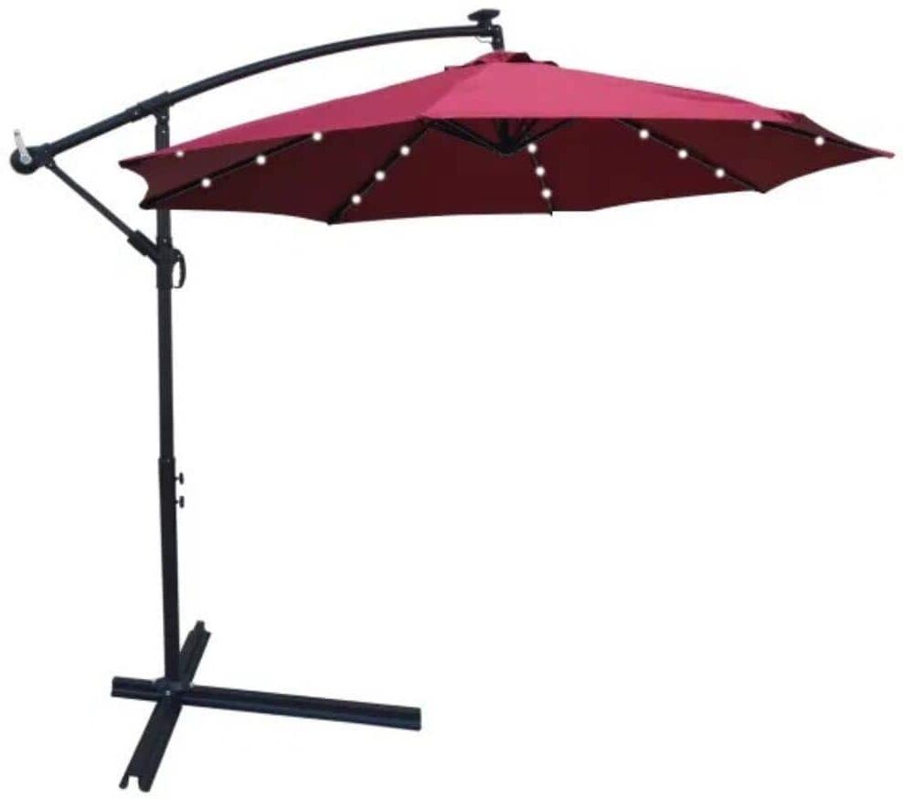 ITOPFOX 10 ft. Outdoor Patio Market Umbrella with Solar Powered LED Lighted and 8 Ribs with Crank, Cross Base in Red