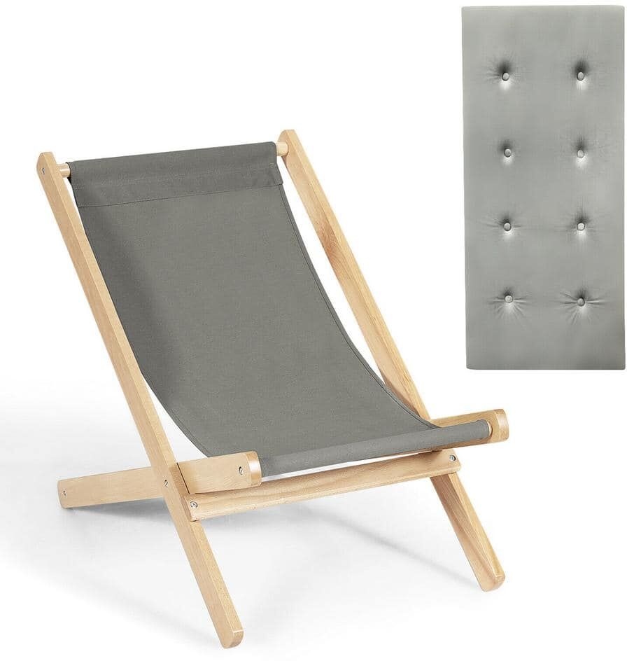 ANGELES HOME 3-Position Wood Adjustable and Folding Outdoor Beach Chair with Free Cushion